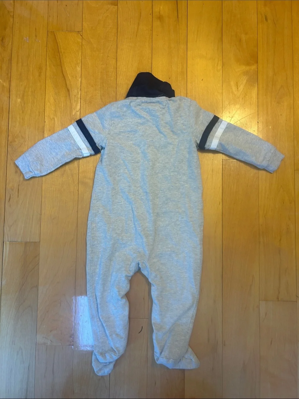Ralph Lauren Light Gray Footed One-Piece with Navy Trim